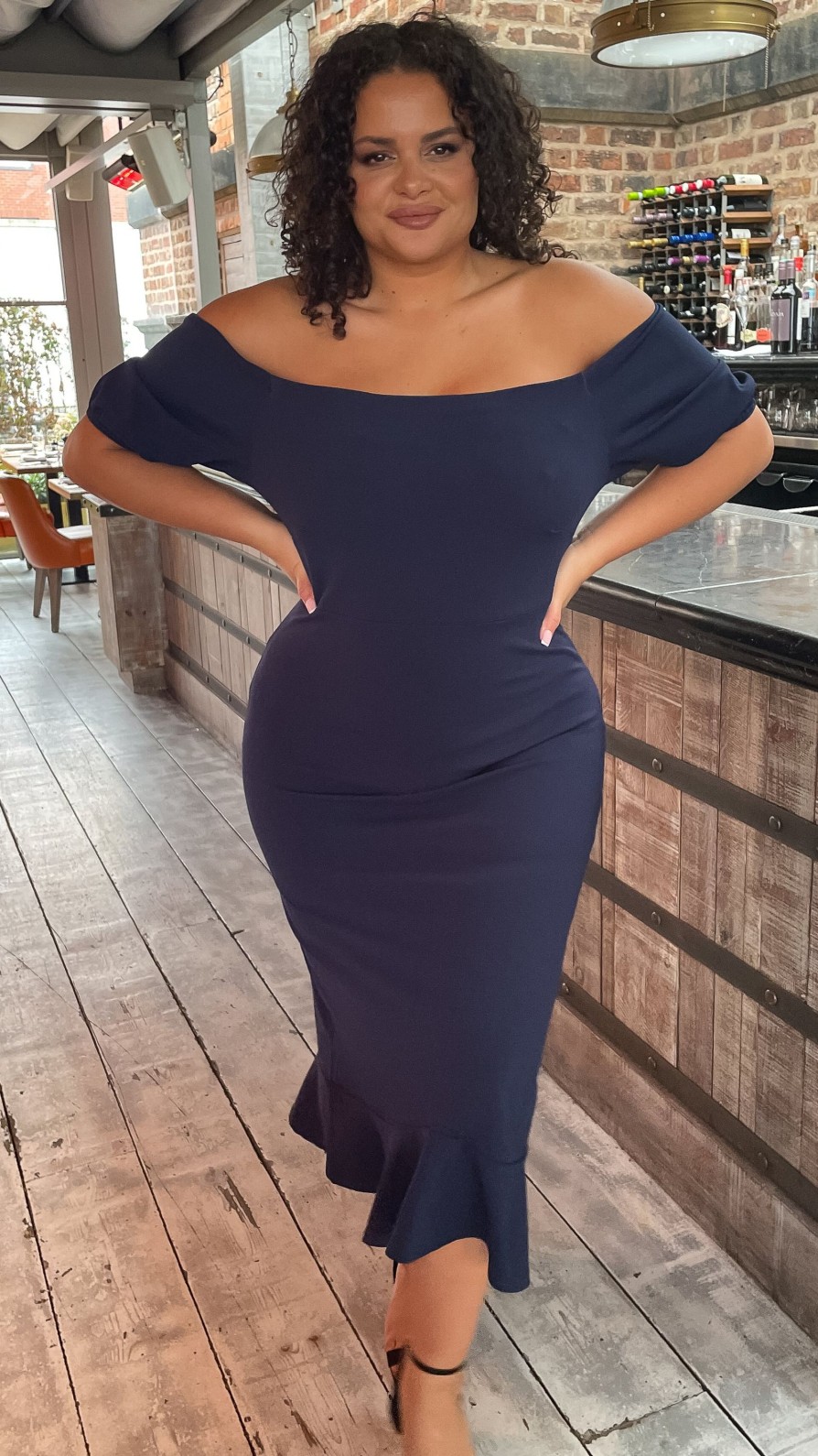 Dresses Curvewow Curvewow Fishtail Bardot Dress Navy Exploreladywear